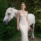 Giwynn White Lace Corset Silk Skirt Bridal Set Minimalist Look