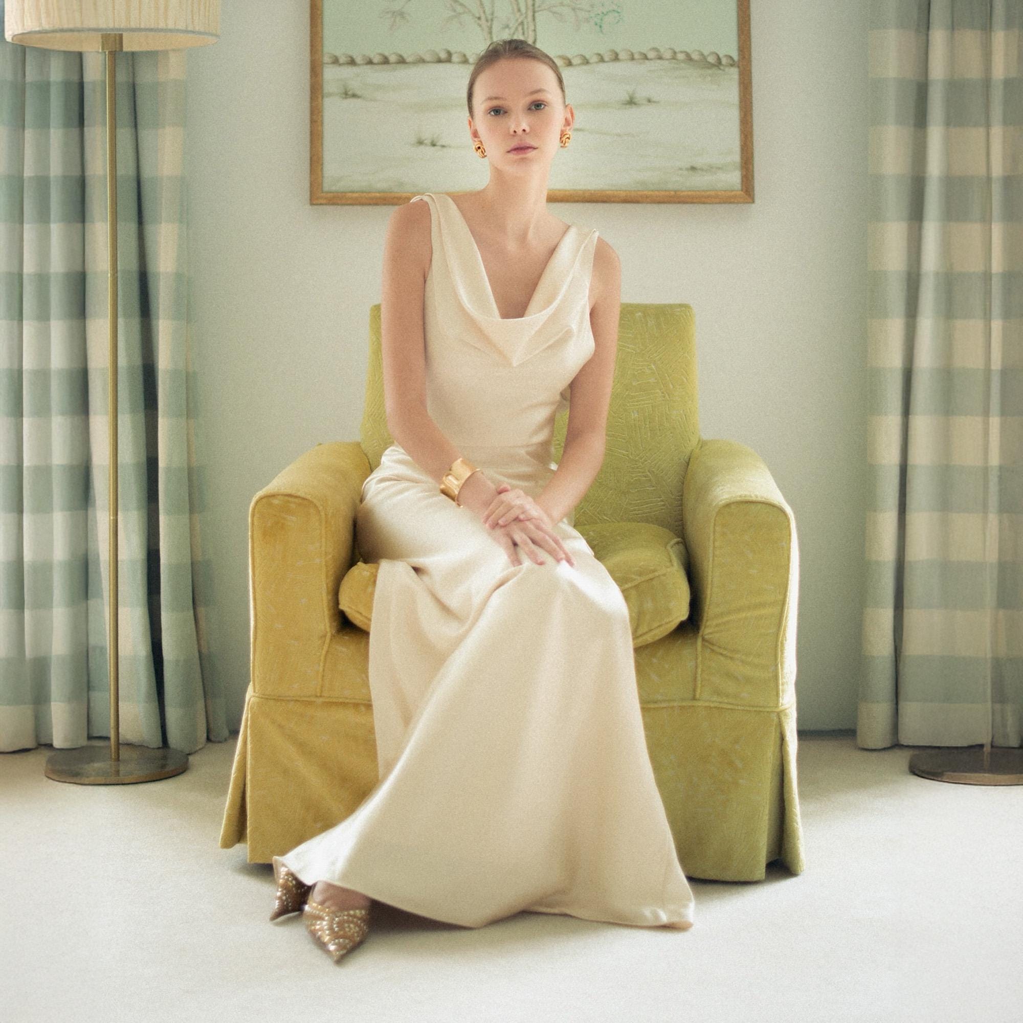 Silk Satin Backless Cowl Neck Minimalist Evening Gown