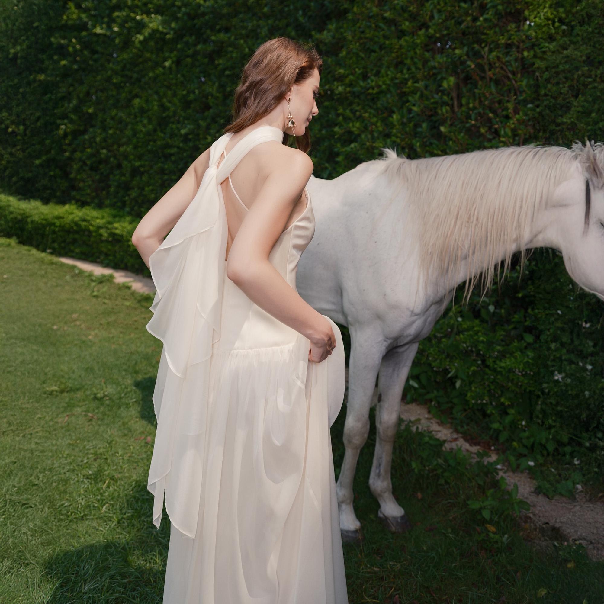 Giwynn Silk Melia Dress Elegant Wedding Guest Gown