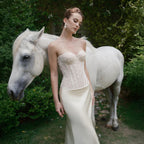 Giwynn White Lace Corset Silk Skirt Bridal Set Minimalist Look