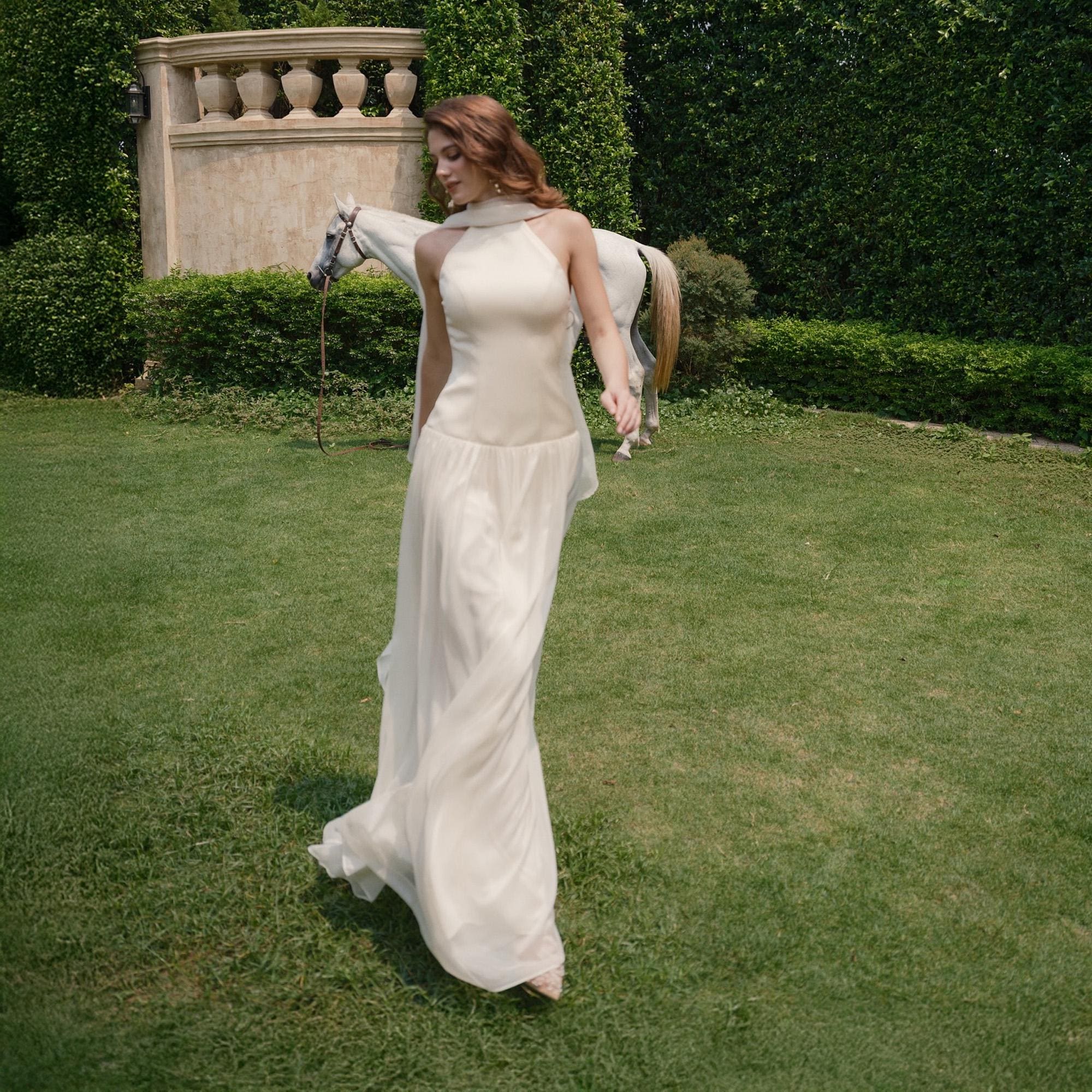 Giwynn Silk Melia Dress Elegant Wedding Guest Gown