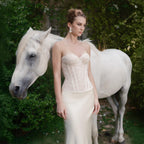 Giwynn White Lace Corset Silk Skirt Bridal Set Minimalist Look