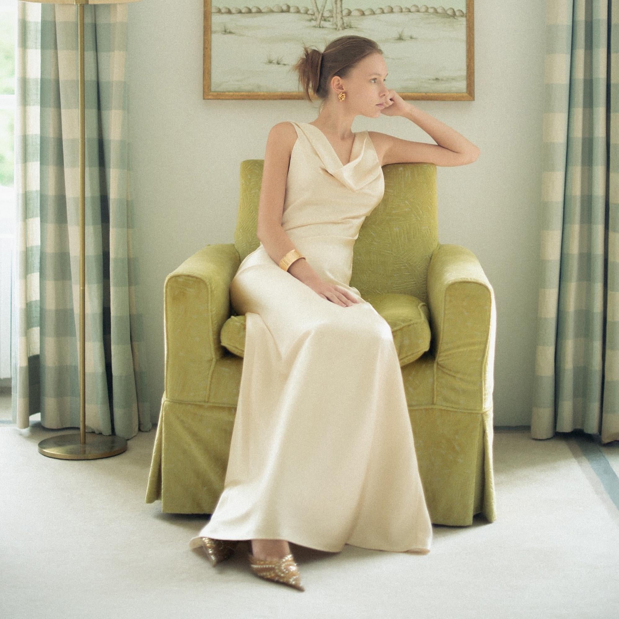 Silk Satin Backless Cowl Neck Minimalist Evening Gown