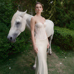 Giwynn White Lace Corset Silk Skirt Bridal Set Minimalist Look