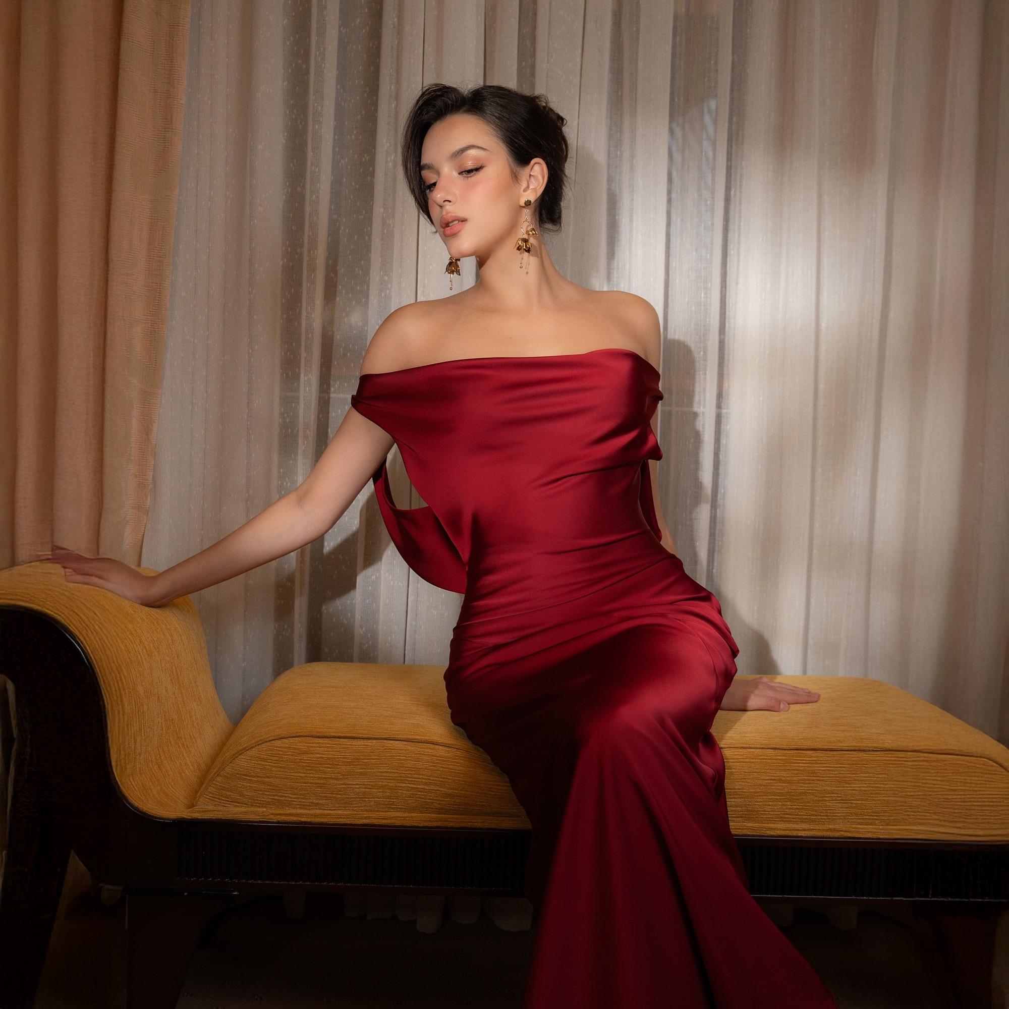 Red Silk Dress Elegant Satin Prom and Evening Gown