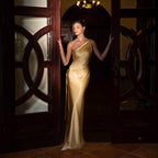 Giwynn Golden One-Shoulder Silk Dress in Pearl Charmeuse